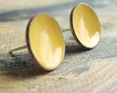 Dijon Post Earrings - large stud - handmade golden mustard enamel concave dish earrings