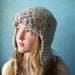 Aviator Hat in Gray. Chunky. Handknit. Girls. Women. Teens.