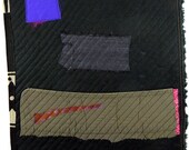 4.21.2012 small art quilt, contemporary, abstract, cotton, linen, dupioni silk, taffeta, shirt cuff, black, grey, purple, pink, olive