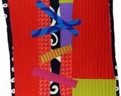 5.15.2012 small art quilt, contemporary, abstract, bright colors, red, blue, citron, purple, bright pink, black and white