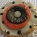 Handmade Polymer Clay Brooch Black White Orange and Gold Flower