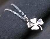 Sterling Silver Four Leaf Clover Necklace - LUCKY