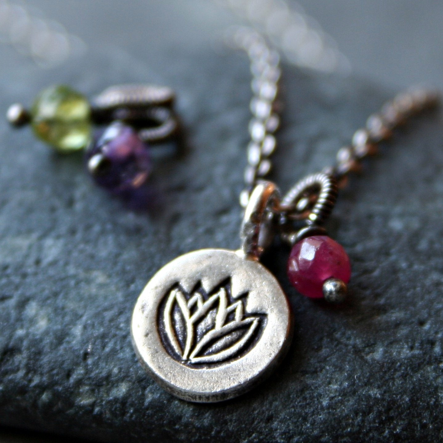 Custom Sterling Silver Lotus Charm Necklace - EMERGENCE