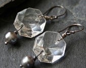 Vintage Chandelier Prism Gray Pearl Dangle Earrings - MERCURY