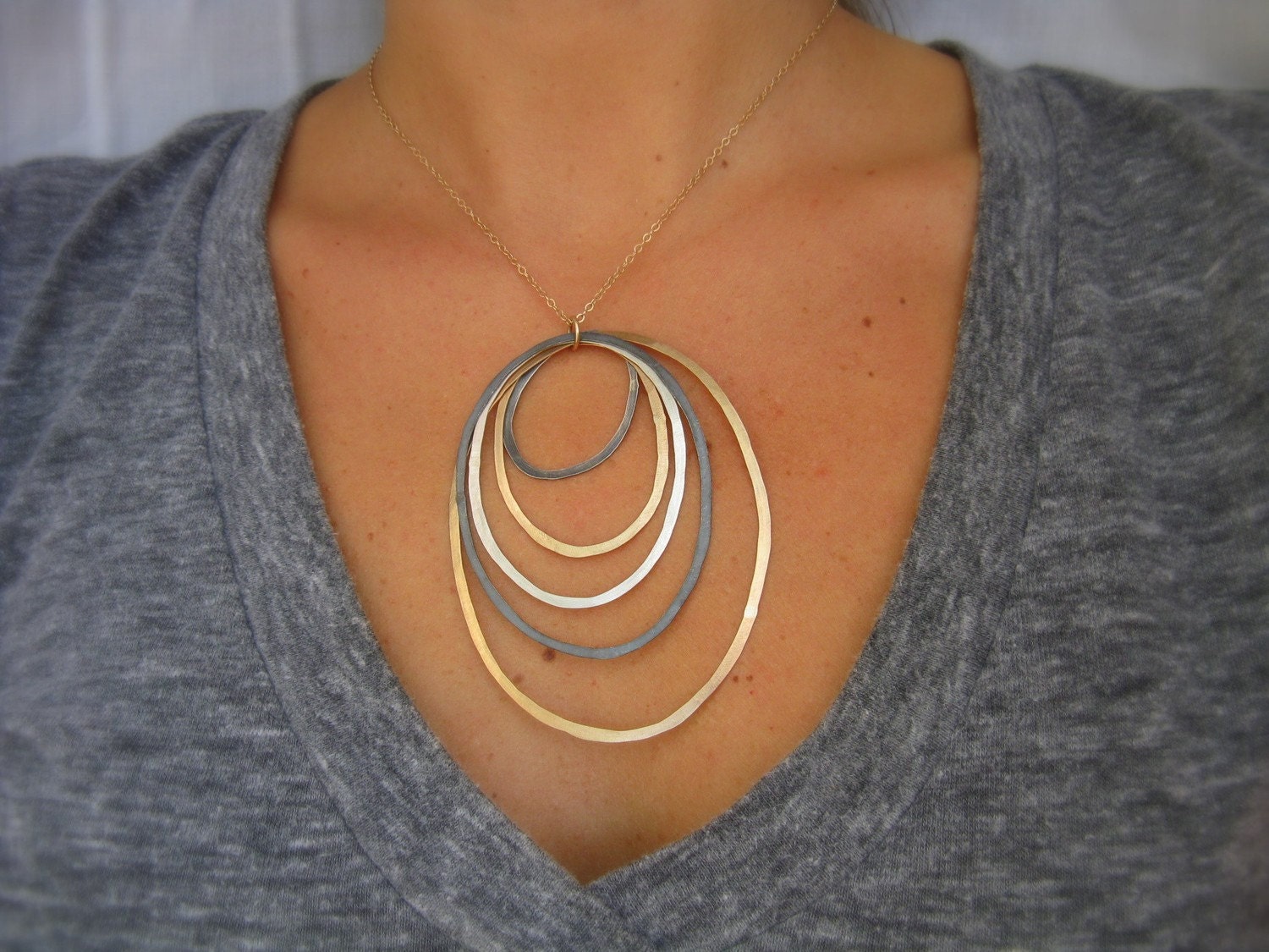 Mixed Metal Ovals Necklace - 14k goldfilled and sterling silver