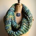 Big Chunky Knit cowl Green. Teal. Yellow. Turquoise.