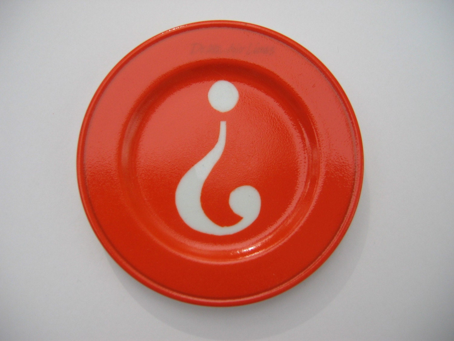 recycled modern painted saucer plate - orange with white question mark