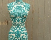 Vibrant Turquoise Damask Display Mannequin Dressform - Sophie T