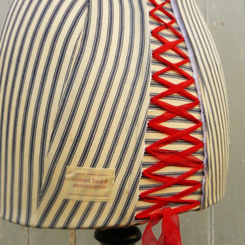 Striped Ticking Corset & Laced Mannequin Dress Bust Form - Betty