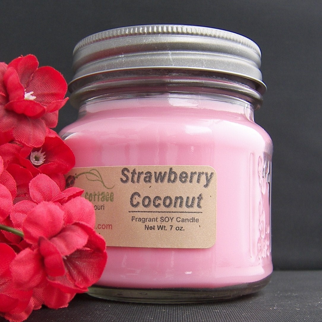 STRAWBERRY COCONUT SOY Candle Highly Scented by AJsCountryCottage