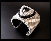 Glam Rock - Silver and Black Peyote beaded Bead Embroidered Cuff