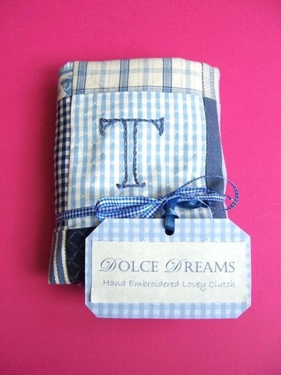 Baby Boy Blanket Custom Lovey Clutch with Hand Embroidery by Dolce Dreams