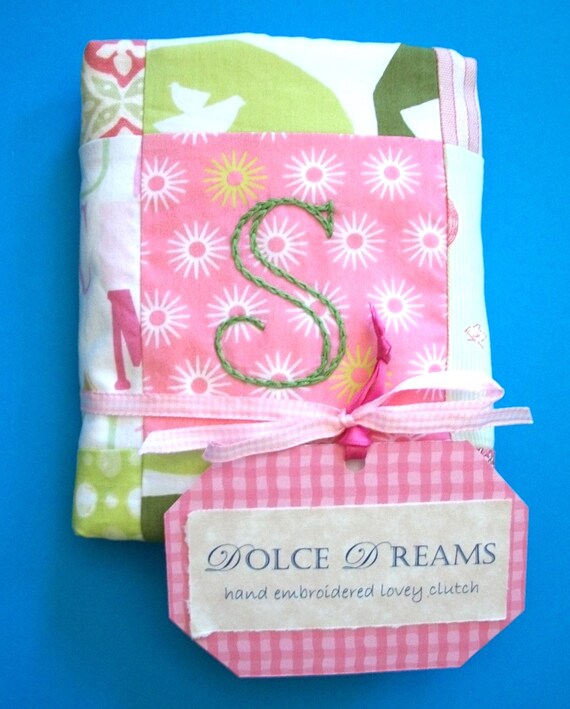 Baby Girl Lovey with Custom Hand Embroidery and  Knotties by Dolce Dreams