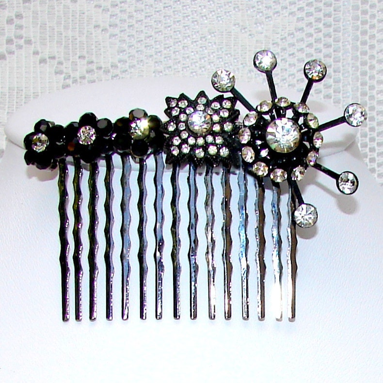 Star Jewelry Hair Comb Modern Black and White Wedding Rhinestone  Formal