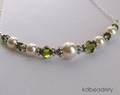 Olive. Swarovski Pearl and Crystal Necklace. Bridal. Sterling Silver.