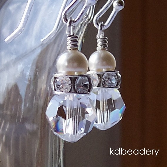 Pearl Sparklers. Swarovski Crystal and Pearl Earrings. Bridal.