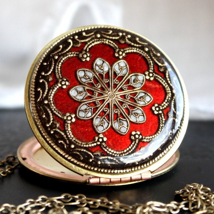 Locket, Wedding Necklace, Red Necklace, Prom Necklace, Anniversary Necklace, Bridal Necklace, Vintage Locket