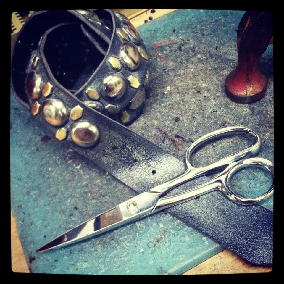 Custom Made Studded Leather Belt. Hand Made, Hand aged to Hell and Back.