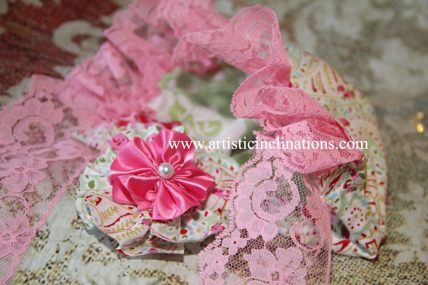 Forget Me Not -  REVERSIBLE BABY BONNET, Handmade Girls Pink Bonnet, Pink Lace, Newborn Bonnet, Pink Lace, Handmade Flower, Photo Prop