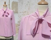 1970s secretary Rose bow blouse pink chamallow size S
