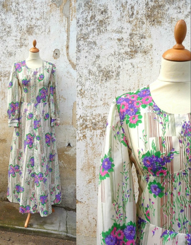 1970s maxi dress prairie floral garden size M