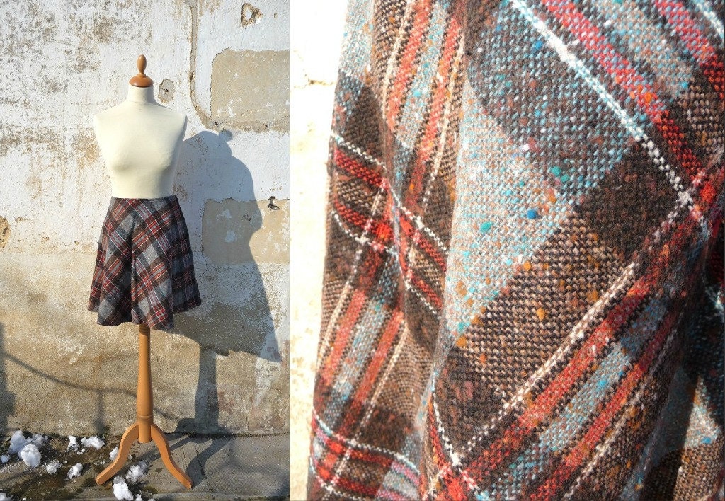 1960 Mod mini plaid skirt flared skirt 60 size M