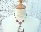Handmade seeds beaded necklace with bird & flowers boho romantic