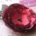 Valentine Red Fabric Flower Brooch Pin with Mottled Black Feathers