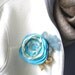 Fabric Flower Brooch Forgotten Ball Gown with Gold Ribbon and Feathers