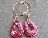 Vintage Pink Topaz Faceted Glass Drop Earring