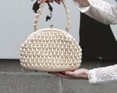Vintage 60's basket weave beaded Tote bag