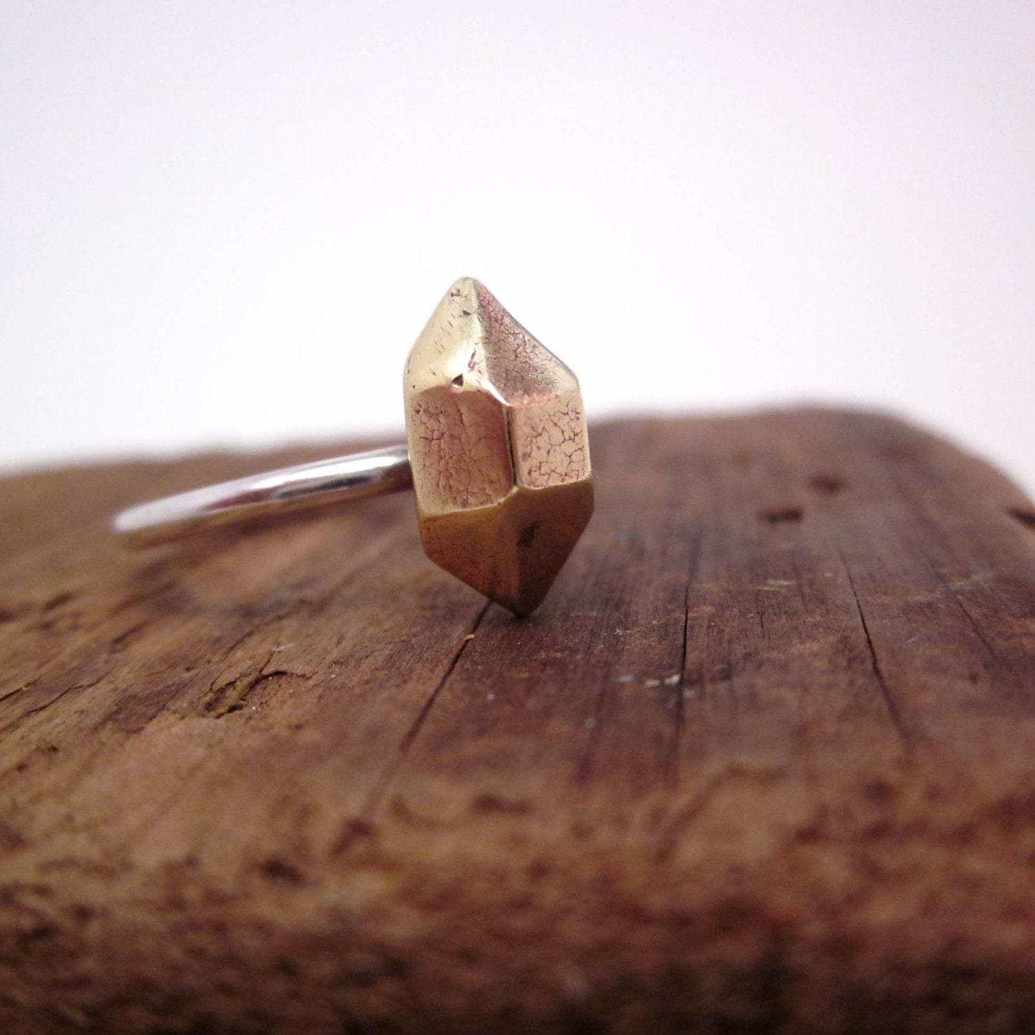 Herkimer diamond ring in bronze & silver
