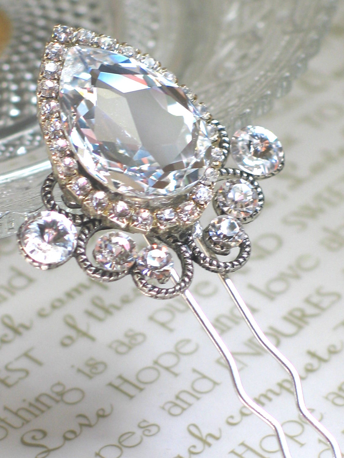 Bridal Hair Pin. Vintage Antique Glam Style, Swarovski Crystals