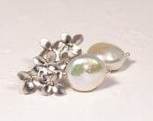 Ivory Pearl and Bouquet Silver Post Earrings, Wedding Earrings, Bridesmaid Jewelry, Memorial Day Sale