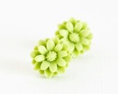 Stud Earrings - Lime Green Flowers - Silver Plated Posts - Gift For Teen Girl