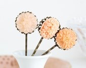 Sale - Hair Pins, Bobby Pins Antique Brass, Vintage Style Peach Flowers, Gift  For Girl