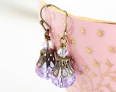 Mauve Crystal Earrings, Antique Brass - JacarandaDesigns