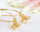 Bee Earrings - Honey Bee Gold Hoop Earrings - Tiny Matte Gold Honey Bee Charms - Summer Fashion