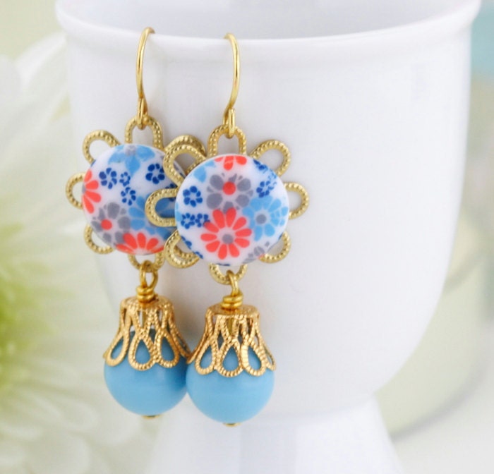 SALE, Colorful Flower Earrings, Vibrant Earrings, Patterned
