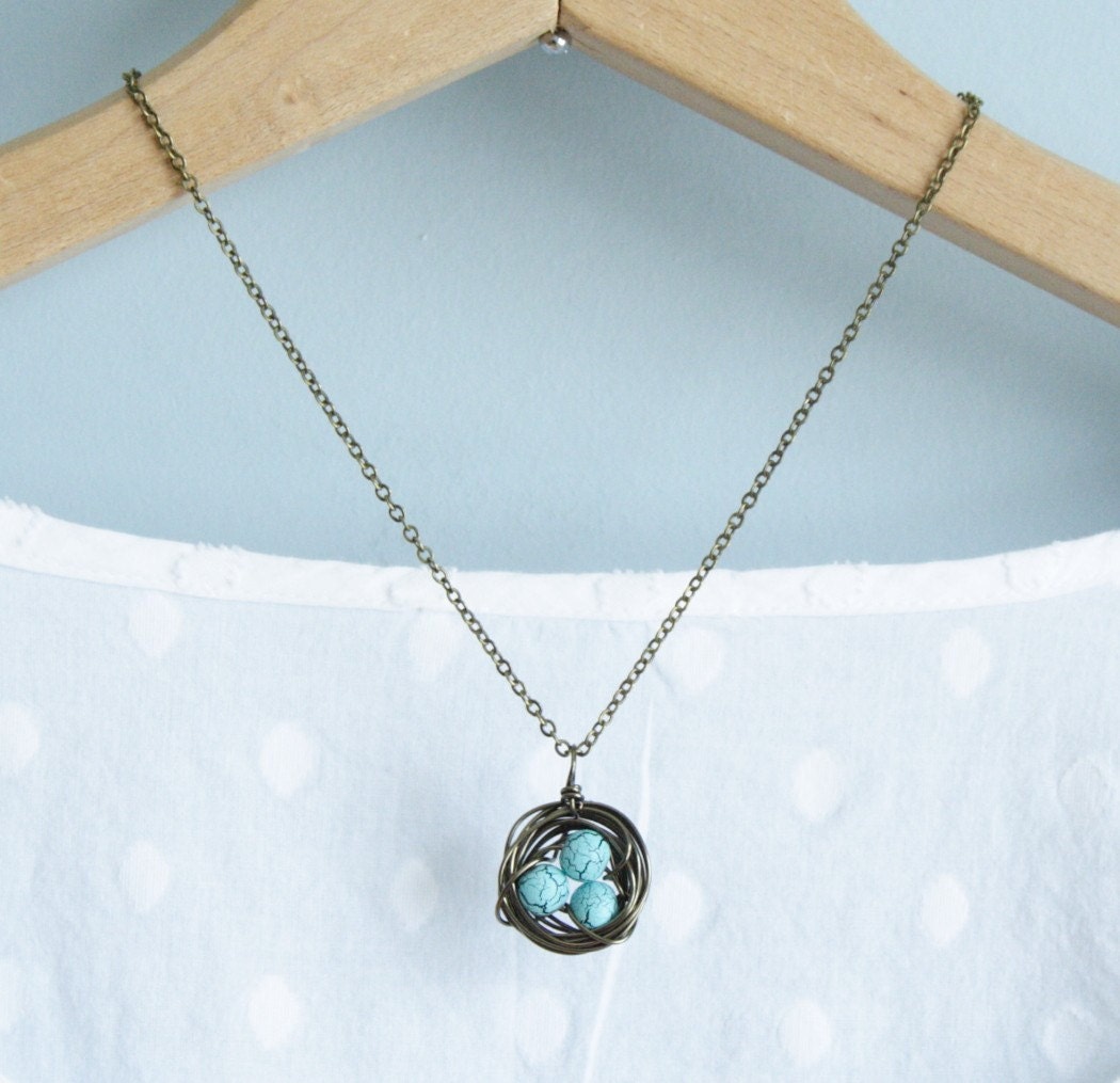 Bird Nest Necklace - Wire Wrapped Bird Nest Necklace - Gift For Mom - Expectant Mom - Grandmother