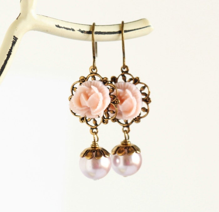 Pink Flower Earrings - Pink Jewelry - Wedding Jewelry - Pale Pink Earrings, Drop Earrings, Memorial Day Sale