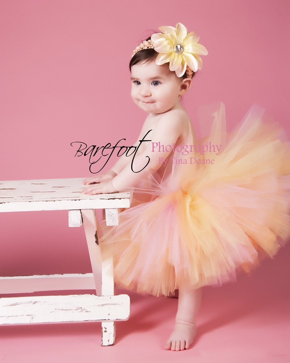 Honey Tutu - Custom SEWN 8" Tutu - Pink Orange Yellow - Sizes Newborn up to 5T - Perfect for Portraits and Birthdays