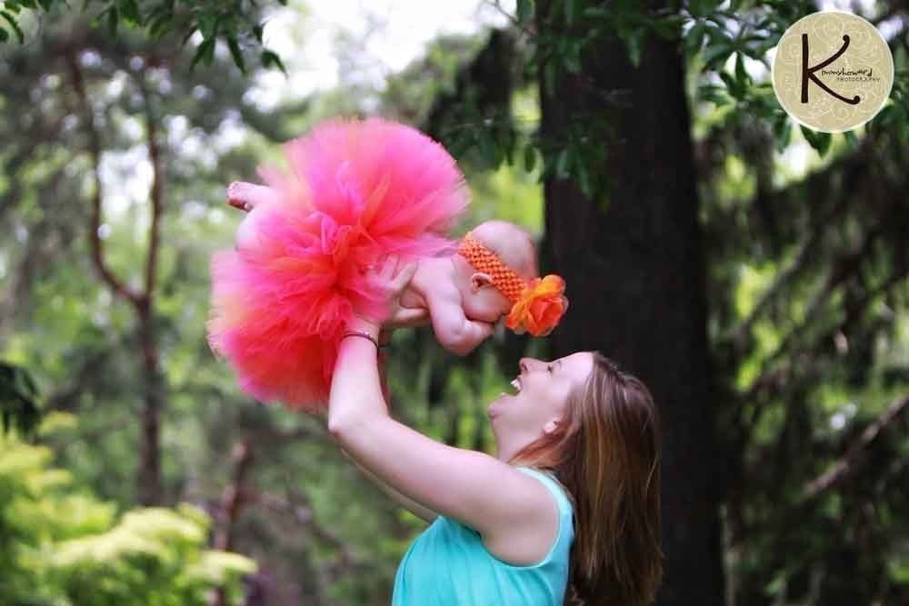 fuchsia pink coral orange tutu and flower headband set - CORAL BEAUTY - Includes a custom sewn 8'' tutu and headband - sizes Newborn to 5T