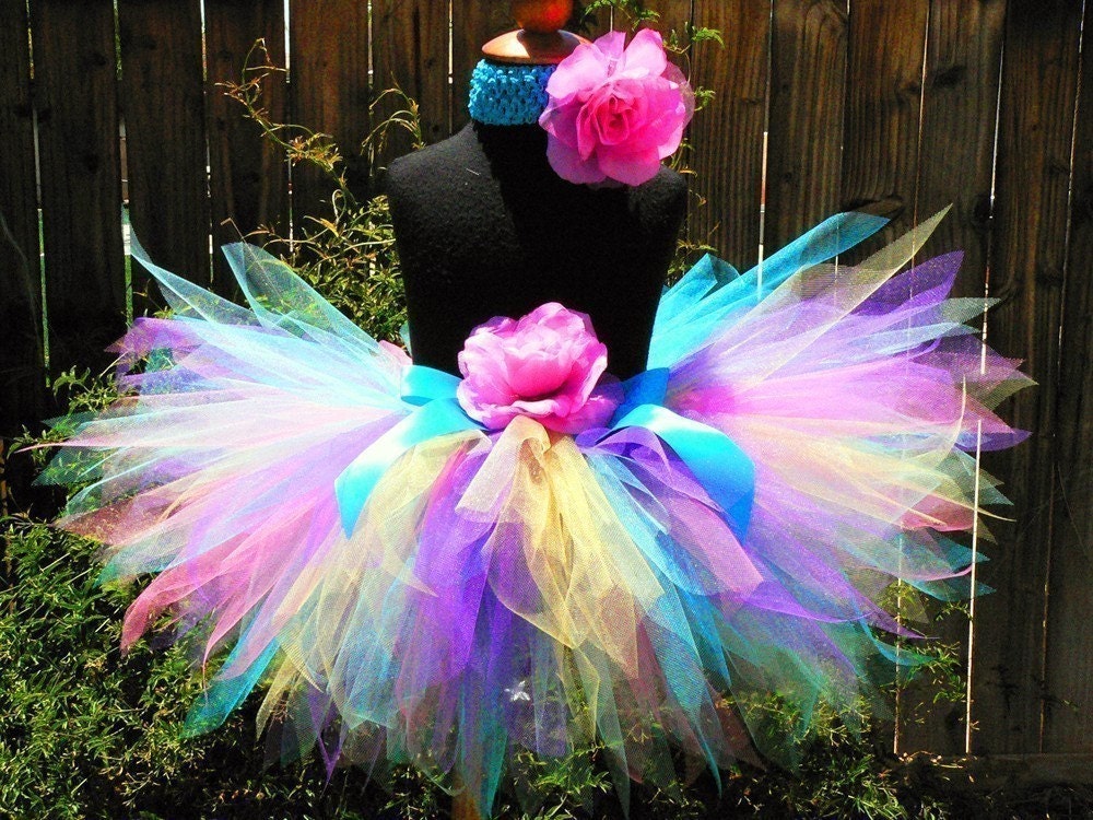 Girls Tutu - Baby Tutu - Birthday Tutu - Polka Dot Cutie - Custom Sewn 11'' Rainbow Birthday Pixie Tutu - up to 5T - Photo Prop Tutu