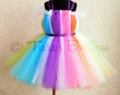 Candyland Dreams Tutu Dress - Custom Sewn Rainbow Belted Tutu Dress - up to size 5T and 30" long - Perfect for Birthdays, Halloween Costumes