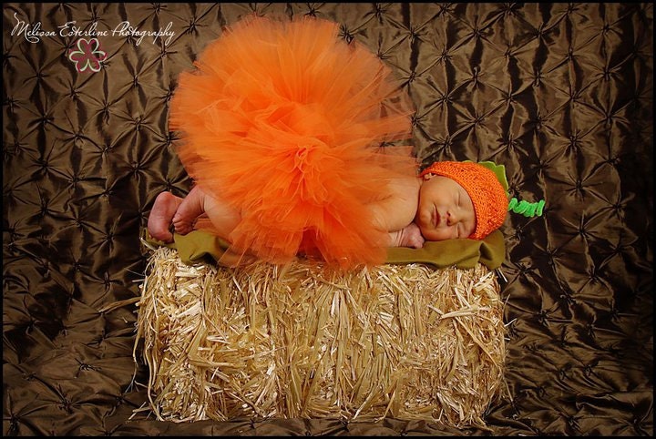 Pumpkin Tutu - My First Pumpkin Costume - Orange Infant Tutu & Hat Set - 6'' Infant Toddler Tutu w/ Beanie - up to 24 months
