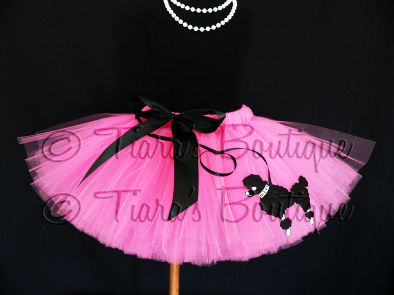 Sock Hop Sweetie - 50's inspired poodle skirt tutu - 10" SEWN tutu in hot pink w/ black poodle applique- sizes Newborn up to 5T