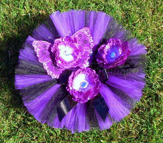 Baby Tutu Butterfly Wings - Purple Black Tutu Set - Birthday Girl Set - Sewn 6'' Tutu Fairy Wings & Headband - sizes newborn to 24 months