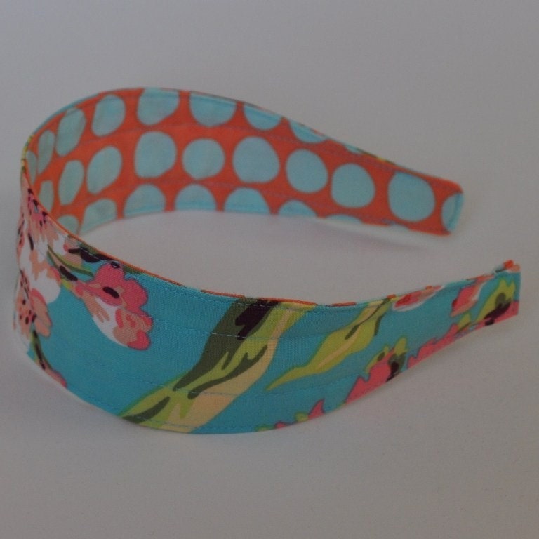 REVERSIBLE Teal Bliss Bouquet Heart Love COMFORT FIT Headband