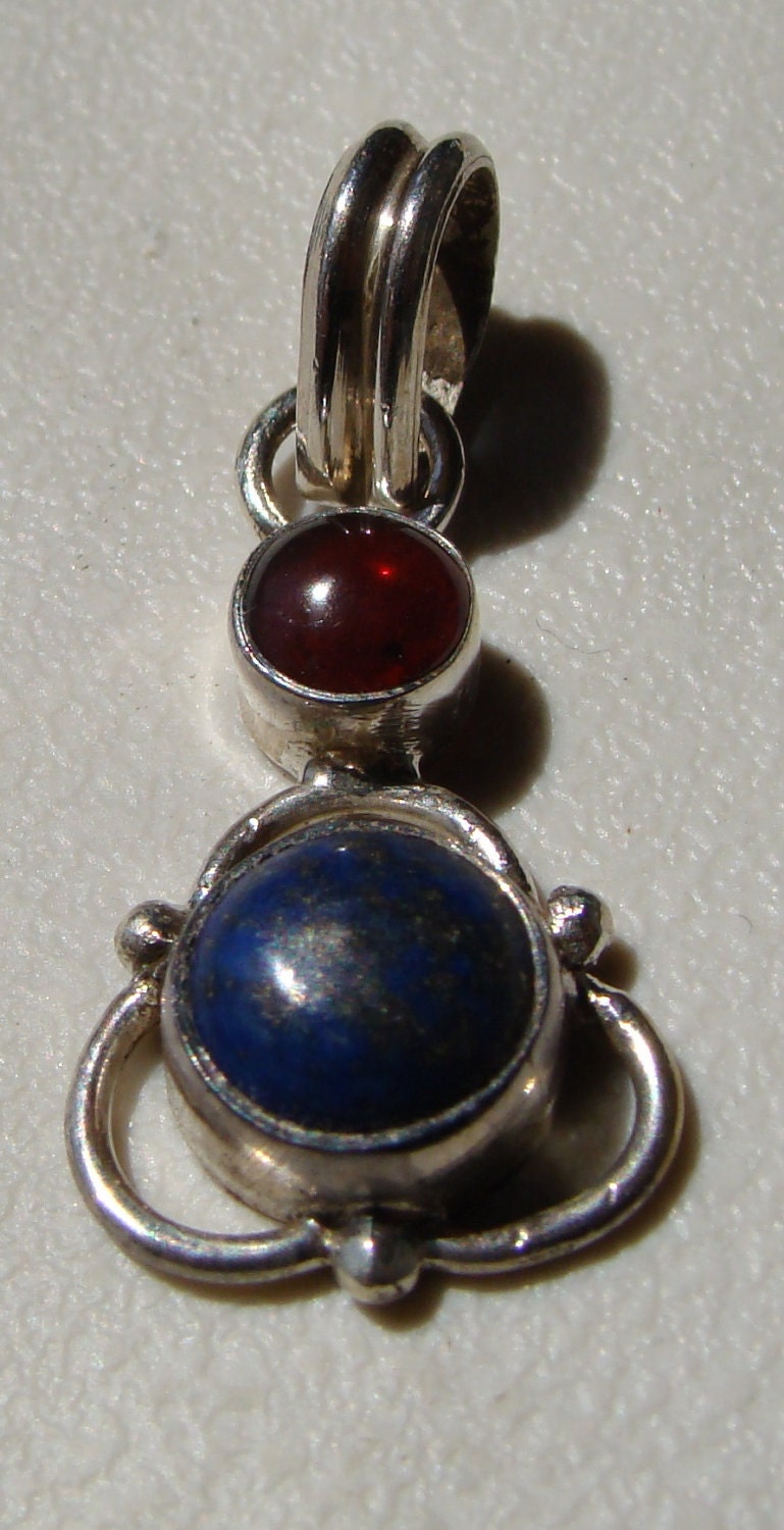 Sterling Silver Pendant Lapis and Garnet jewelry commercial supplies destash
